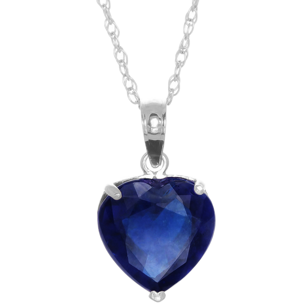 14K. SOLID GOLD NECKLACE WITH NATURAL 10mm HEART SAPPHIRE (White Gold)
